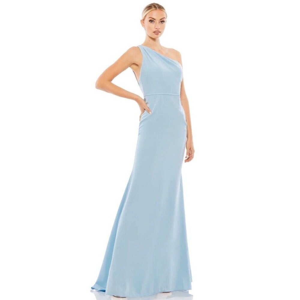Ieena Mac Duggal Dress Womens Size 6 Powder Blue 26266 One Shoulder Gown Prom